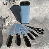 Набір кухонних ножів із підставкою 7 предметів Edenberg EB-11027 Набір ножів із неіржавкої сталі Блакитний, фото 3