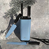 Набір кухонних ножів із підставкою 7 предметів Edenberg EB-11027 Набір ножів із неіржавкої сталі Блакитний, фото 5