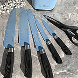 Набір кухонних ножів із підставкою 7 предметів Edenberg EB-11027 Набір ножів із неіржавкої сталі Блакитний, фото 6