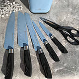 Набір кухонних ножів із підставкою 7 предметів Edenberg EB-11027 Набір ножів із неіржавкої сталі Блакитний, фото 7