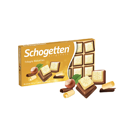 Шоколад якісний мікс білого з хрустким горіхом та молочного з фундуком Trilogia трилогія 100г TM Schogetten Німеччина