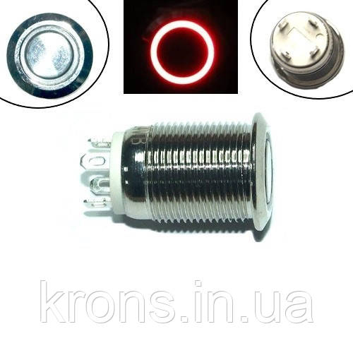 Кнопка 12мм поворотна, 12-24В, червоний LED, 4pin, 12A-D