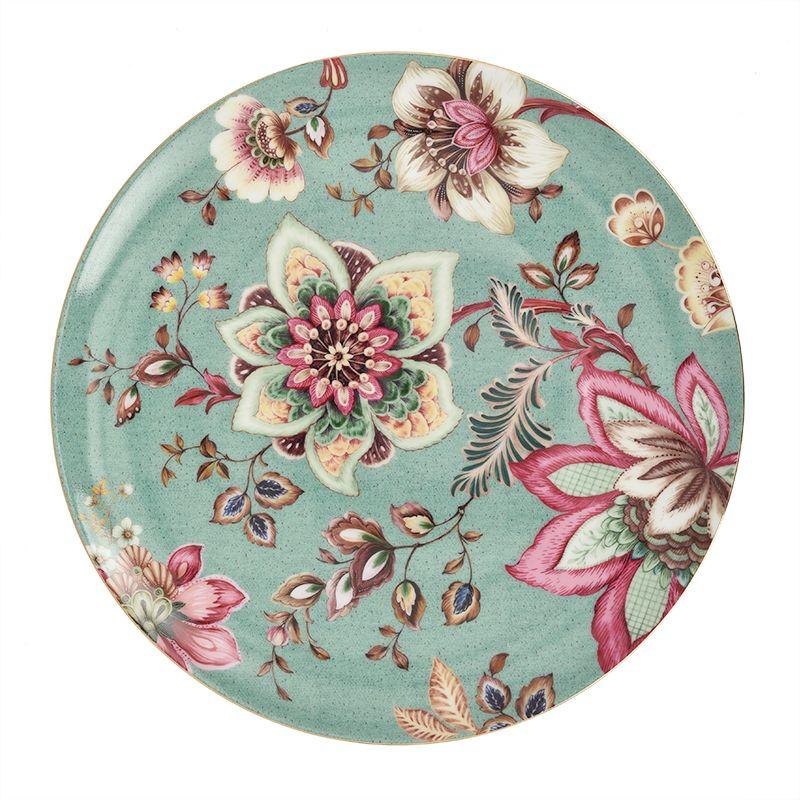 Тортівниця порцелянова кругла бірюзова з рожевими квітами Fleurs Palais Royal, фото 1