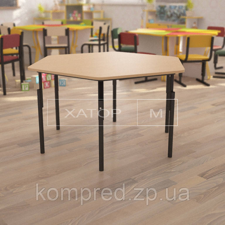 Стіл дитячий шестигранний регульований по висоті (під дерево, довжина 118 см), фото 1