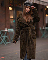 Пальто Everett Каракуль женское зимнее теплое из каракуля на кнопках с поясом и накладными карманами Gdi1899