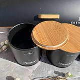 Хлібниця в наборі з 3 баночками для спецій 35.5x25x15.5 см EB-139 Хлібниця дерев'яна з відкидною кришкою Чорна, фото 9