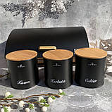 Хлібниця в наборі з 3 баночками для спецій 35.5x25x15.5 см EB-139 Хлібниця дерев'яна з відкидною кришкою Чорна, фото 4