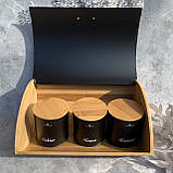 Хлібниця в наборі з 3 баночками для спецій 35.5x25x15.5 см EB-139 Хлібниця дерев'яна з відкидною кришкою Чорна, фото 5