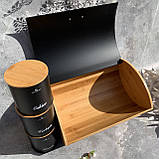 Хлібниця в наборі з 3 баночками для спецій 35.5x25x15.5 см EB-139 Хлібниця дерев'яна з відкидною кришкою Чорна, фото 7