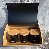 Хлібниця в наборі з 3 баночками для спецій 35.5x25x15.5 см EB-139 Хлібниця дерев'яна з відкидною кришкою Чорна, фото 8