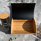 Хлібниця в наборі з 3 баночками для спецій 35.5x25x15.5 см EB-139 Хлібниця дерев'яна з відкидною кришкою Чорна, фото 6