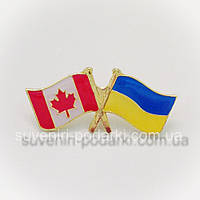Металлический значок два флага Украина-Канада