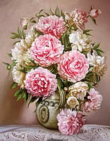 Діамантова мозаїка. Картина на підрамнику "Ніжні півонії", розмір 40х30 см