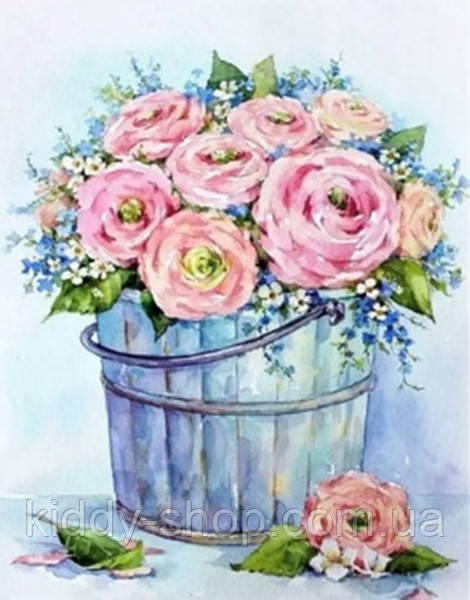 Діамантова мозаїка. Картина на поручнику "Стильний букет", розмір 40x30 см, фото 1