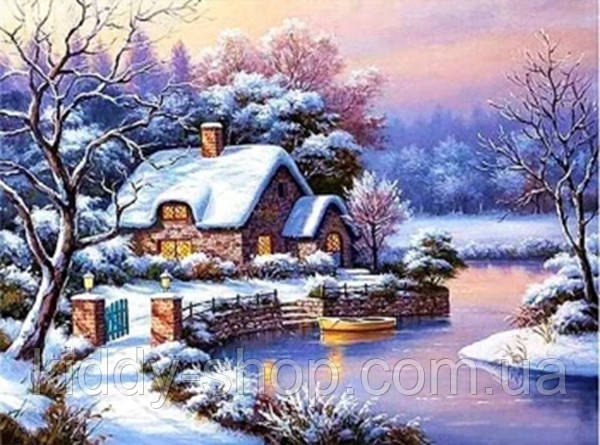 Діамантова мозаїка. Картина на підрамнику "Прийшла зима", розмір 40х30 см, фото 1