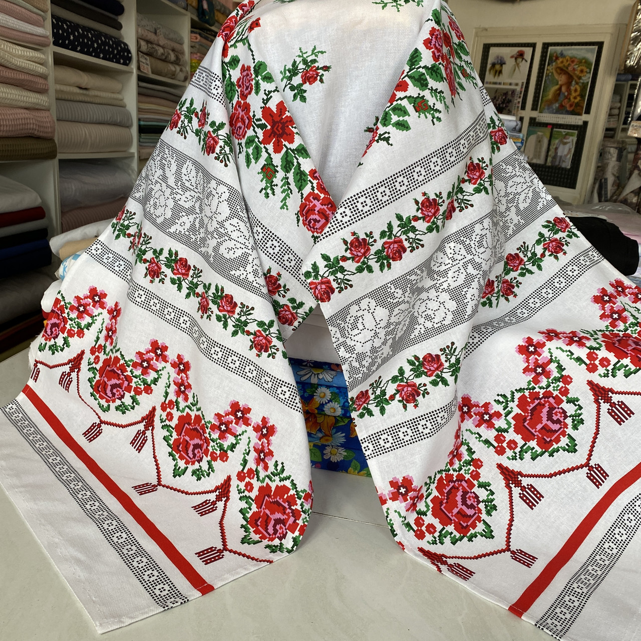 Весільний рушник український з трояндами 42х150 см, фото 1