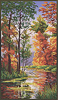 Набор для вышивки бисером "Осенний пейзаж "цветы, клён, листья, пейзаж, сад, небо частичная выкладка, 25х43 см