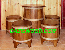 Меблі дубові в бондарному стилі — з бочок. Для лазні та сауни.