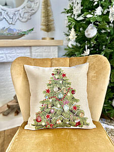 Наволочка новорічна гобеленова декоративна Limaso одностороння з люрексом 45 х 45 см ялинка KISS969