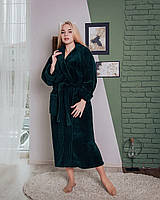 Женский теплый длинный халат, большого размера, с капюшоном , р-р 52,54,56,58,60,62 бутылочный