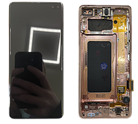 Дисплей модуль тачскрин Samsung G975 Galaxy S10+ черный Amoled оригинал переклеенное стекло в рамке розового