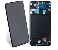 Дисплей модуль тачскрин Samsung A205 Galaxy A20 черный Amoled оригинал сервисная упаковка в рамке