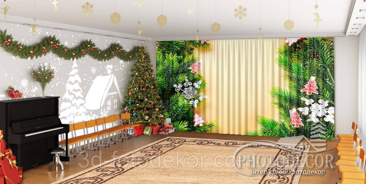Новорічні Фото Штори в дитячий сад "Ялинкові гілки", фото 1