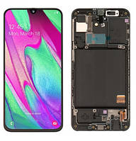 Дисплей модуль тачскрин Samsung A405 Galaxy A40 черный Amoled оригинал переклеенное стекло в рамке