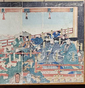 Японская гравюра Тайра Киёмори останавливает рассвет 1842 год Куниёси, фото 2