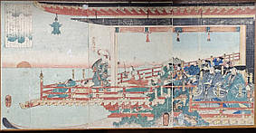 Японська гравюра Тайра Киемори зупиняє світанок 1842 рік Кунійосі триптих