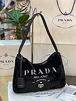 Модная женская меховая чёрная сумка Prada Прада