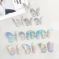 Метелики декоративні перламутрові 12 штук сріблястий