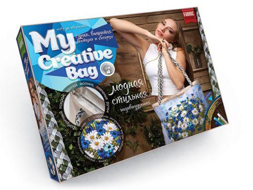 Вышивка принта на сумке лентами и бисером Danko Toys My Creative Bag Ромашки и васильки MCB-01-05 - фото 1 - id-p1492601500