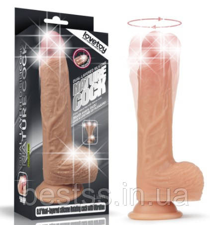 Реалістичний фалоімітатор з вібрацією, ротацією та нагріванням Dual-Layered Platinum Silicone Nature Cock 8.5" Flesh