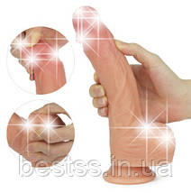 Реалістичний фалоімітатор з вібрацією, ротацією та нагріванням Dual-Layered Platinum Silicone Nature Cock 8.5" Flesh, фото 3