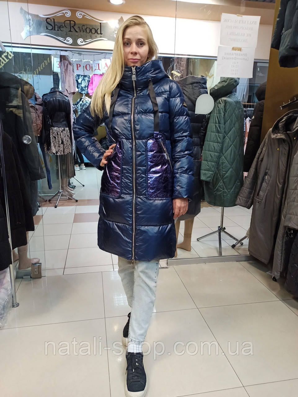 Зима 2022, жіноче зимове пальто clasna з екошкірою на кишенях cw21d8090cw M, L, Xl, XXL