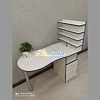 Складной маникюрный стол в Белом цвете с синей кромкой