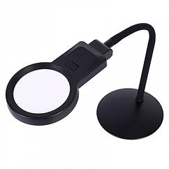 Гнучка настільна Лампа-Лупа з ABS-Пластик+ Акрил+Метал, Колір: Чорний, Розмір: 24x12x23.5см, Збільшення: 3х