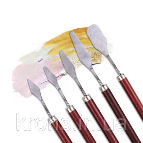 Набір з 5 мастихінів, художніх шпателів для гуаші, масляної фарби, фото 1
