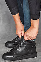 Кеды мужские кожаные зимние черные на шнуровке