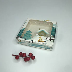 Коробка для пряника, 150*150*30 мм, з вікном, "Зимова казка"