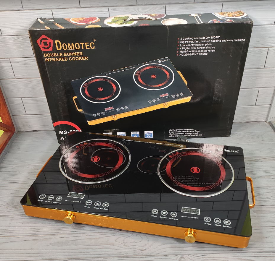 Електрична інфрачервона склокерамічна Domotec MS-5881 3500+3500W настільна на 2 конфорки, фото 1