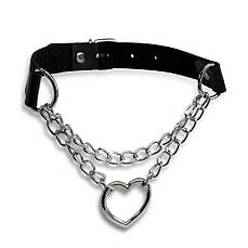 Чокер шкіряний з ланцюжком та серцем OKZ-015