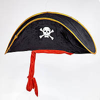 Детская шляпа Пират мягкая с черепом и красной ленточкой на новогодние утренники