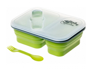 Контейнер Tramp 2 відсіки силіконовий 900 мл з ловилкою оливковий