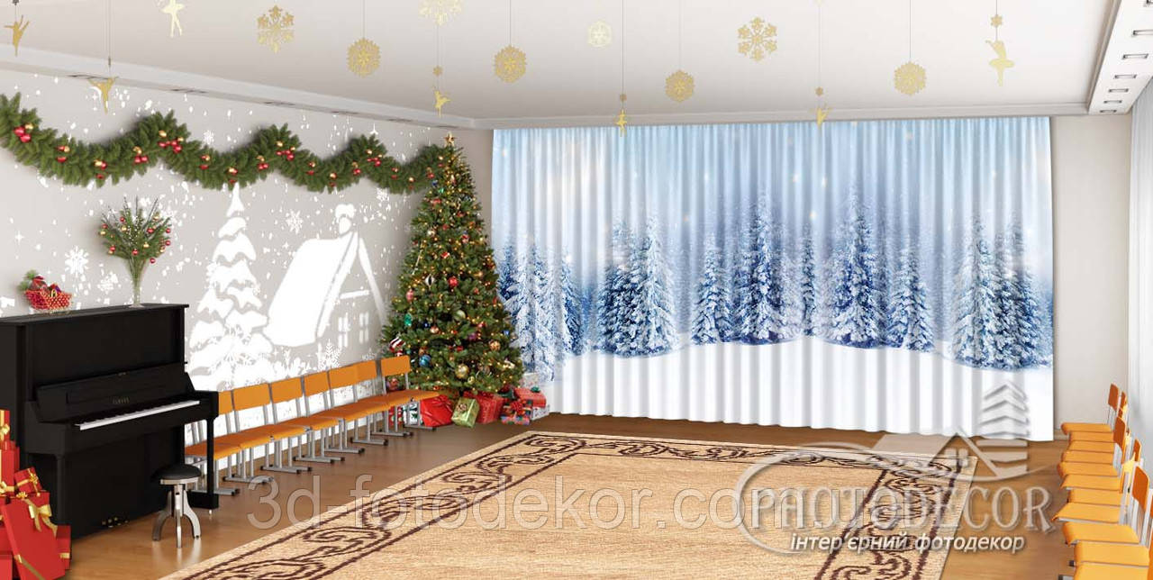 Новорічні Фото Штори в дитячий сад "Засніжені ялинки в лісі"