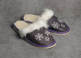 Жіночі тапочки "Сніжинка" з опушкою, теплі кімнатні тапочки, кімнатне взуття, розмір 36,37