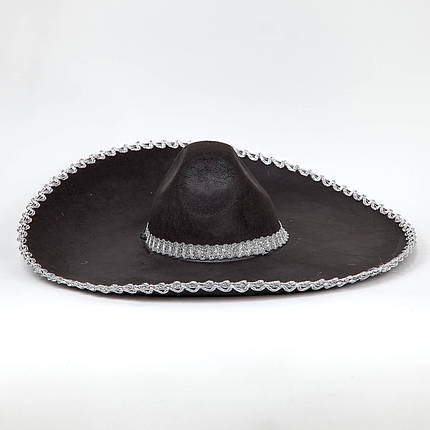 Капелюх сомбреро з великими полями чорний колір для маскарадної вечірки 60 см діаметр, фото 2