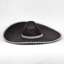 Капелюх сомбреро з великими полями чорний колір для маскарадної вечірки 60 см діаметр
