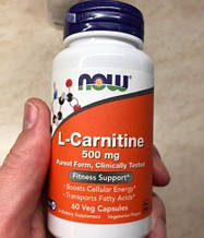 Л-карнітин NOW Foods L-Carnitine 500 mg 60 капсул Капсули для зниження ваги та схуднення для жінок та чоловіків
